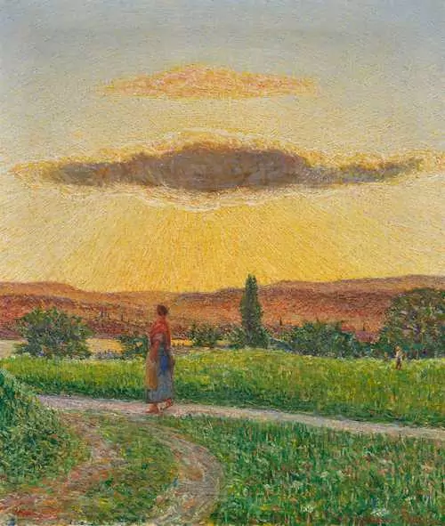 GOTTARDO SEGANTINI — Evening setting in Zollikon with a view of Zurich. 1918. — Koller Auktionen