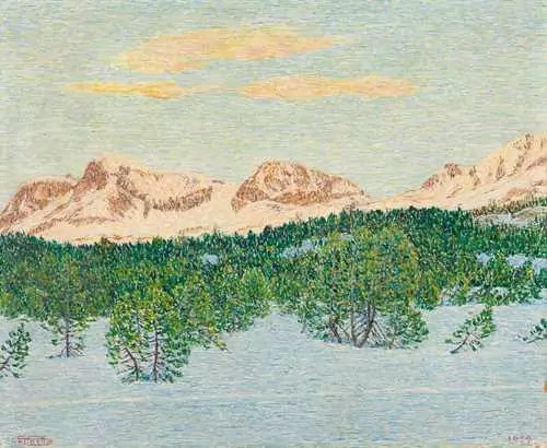 GOTTARDO SEGANTINI — Engadiner Winterlandschaft mit Corvatsch, Arles und Rosatsch von Maloja aus gesehen. 1959. — Koller Auktionen