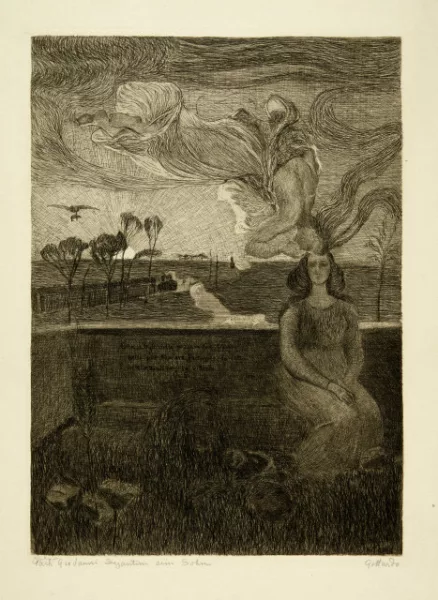 Gottardo Segantini — Annunziazione del nuovo verbo. - Verlobungsanzeige von Bianca Segantini und Gustav Niedermann 1905. - Ultima fatica del giorno. - Frauenportrait (Porträt seiner Mutter) 1901. - Giovanni Segantini (Porträt seines Vaters)