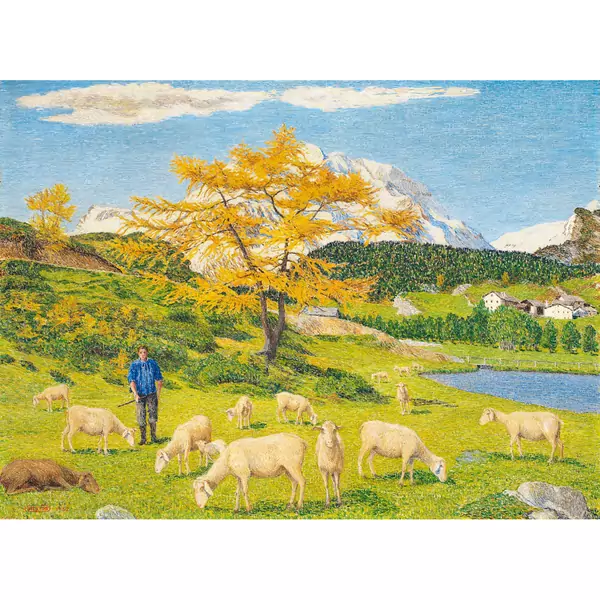 Gottardo Segantini — Herbstweide bei Maloja mit Piz Duan — Galerie Kornfeld