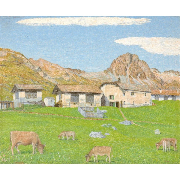 Gottardo Segantini — DIE HÄUSER VON CATMATÉ MIT PIZ LAGREV, 1947 HOUSES IN CATMATÉ WITH PIZ LAGREV, 1947