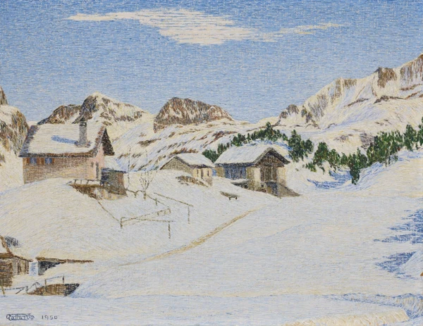 Gottardo Segantini — Engadiner Winterlandschaft, 1950