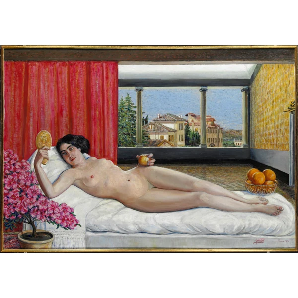 Gottardo Segantini — WEIBLICHER AKT SICH IM SPIEGEL BETRACHTEND (VENERE ETERNA), 1912FEMALE NUDE OBSERVING HERSELF IN THE MIRROR (ETERNAL VENUS), 1912