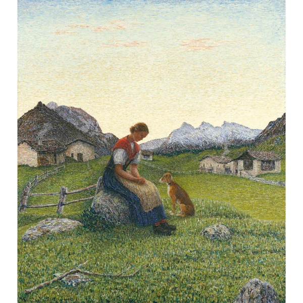 Gottardo Segantini — ENGADINER BAUERNMÄDCHEN VOR GEBIRGSLANDSCHAFT, 1939 YOUNG ENGIADINIAN GIRL IN FRONT OF A MOUNTAIN LANDSCAPE, 1939