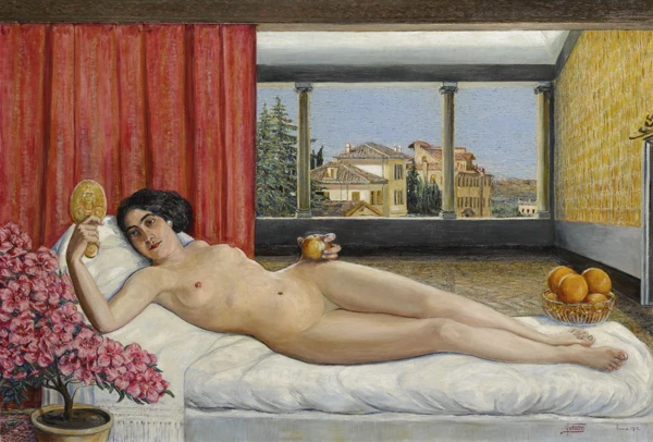 Gottardo Segantini — Weiblicher Akt sich im Spiegel betrachtend (Venere Eterna), 1912