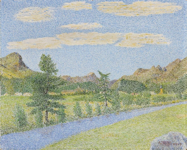 Gottardo Segantini — Blick auf Sils Baselgia, 1968