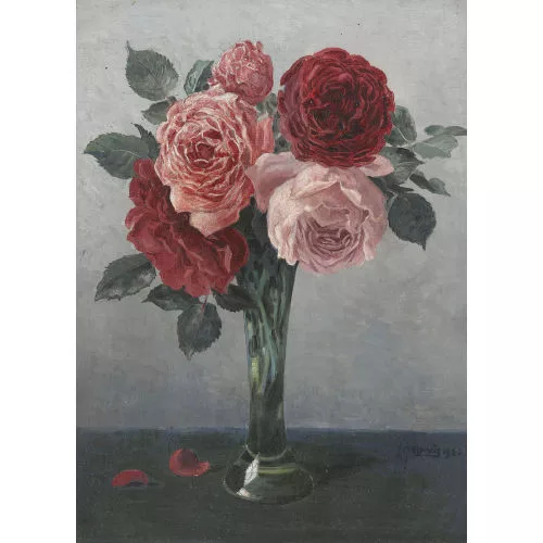 Gottfried Herzig — Rosen in einer Glasvase.