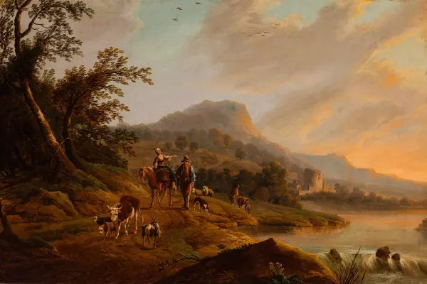 Flusslandschaft mit Herde