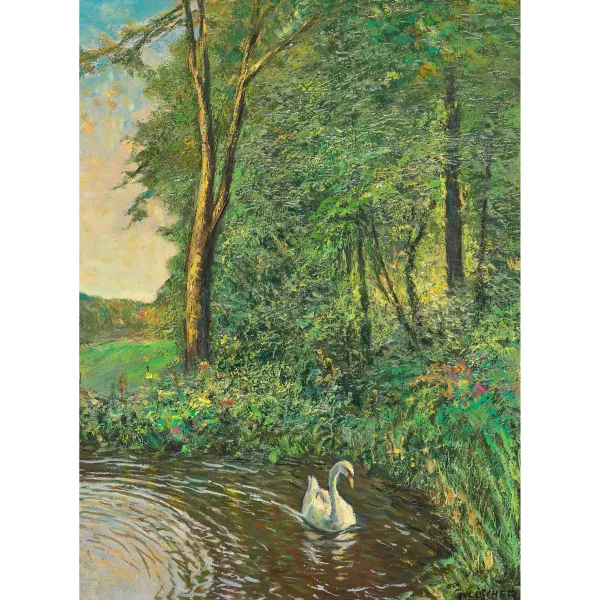 Gottfried Lüscher — "Weiher Eichberg bei Uetendorf mit Schwan".