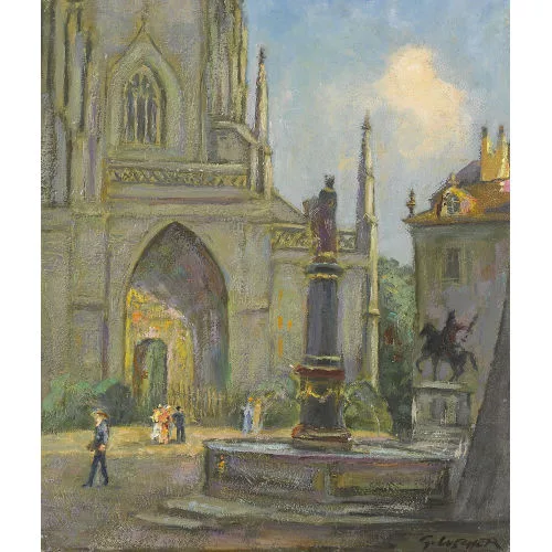 Gottfried Lüscher — "Berner Altstadt, Mosesbrunnen und Münsterhaupteingang".
