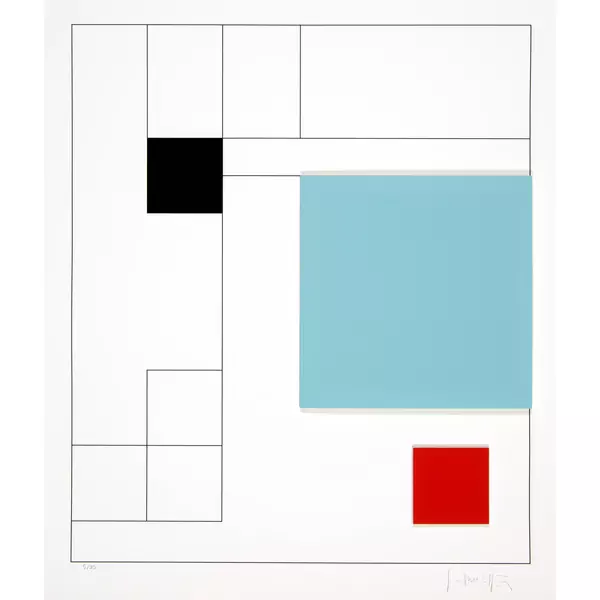 Gottfried Honegger — Konkrete Komposition Rot. - Konkrete Komposition Schwarz/Hellblau/Rot. - Konkrete Komposition Schwarz/Grün — Galerie Kornfeld