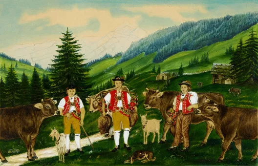 Gottlieb Feurer — Alpgruss, Sennen beim "Schelleschötte". 1906.
