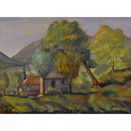 Landschaftspartie mit Bauernhof