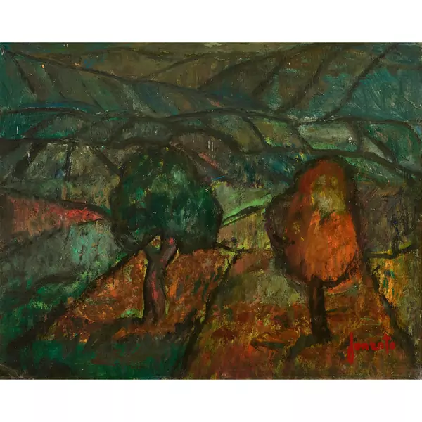 Feldlandschaft mit Baumpaar