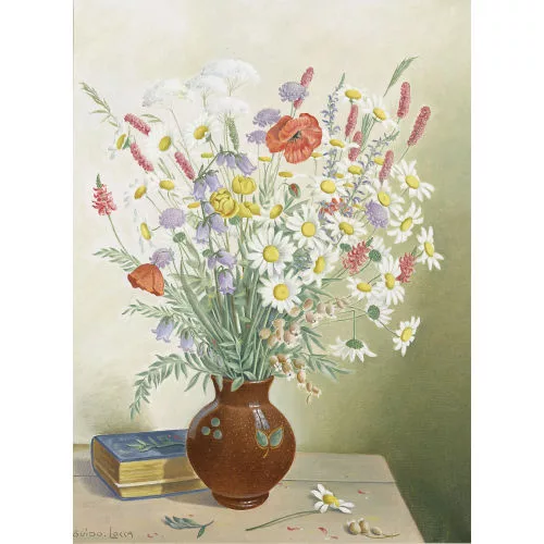Guido Locca — Stillleben mit Feldblumen in Vase.