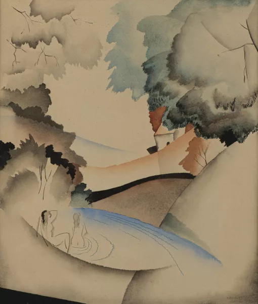Gustave Buchet — Gustave BUCHET (1888-1963) "Les baigneuses", aquarelle