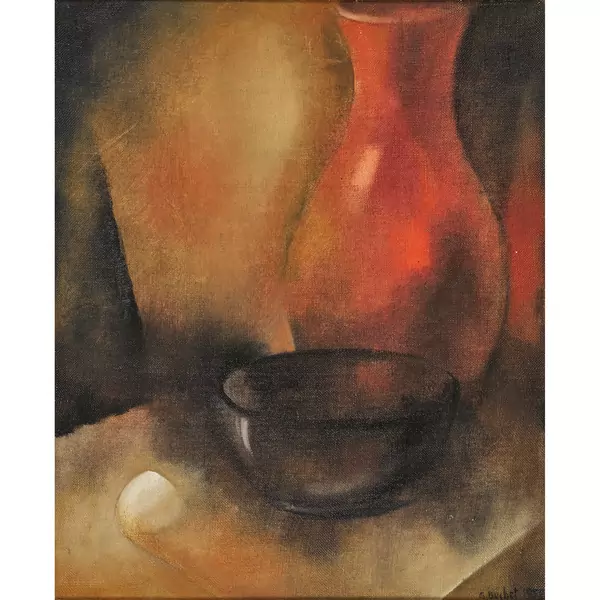 Nature morte avec pipe, coupe en verre et vase