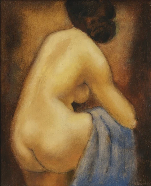 Gustave Buchet — Nu de dos, draperie bleue, 1941
