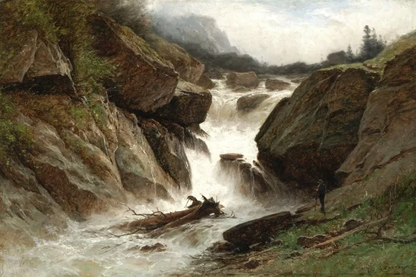 Gustave Castan — Chute de torrent en montagne