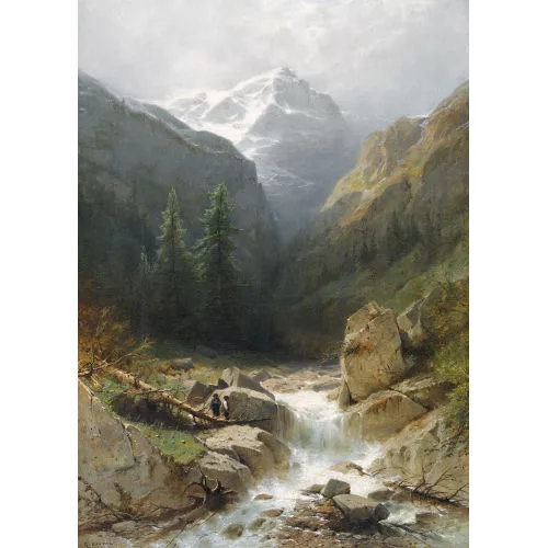 Gustave Castan — Wilder Gebirgsbach bei Rosenlaui mit dem Wellhorn.