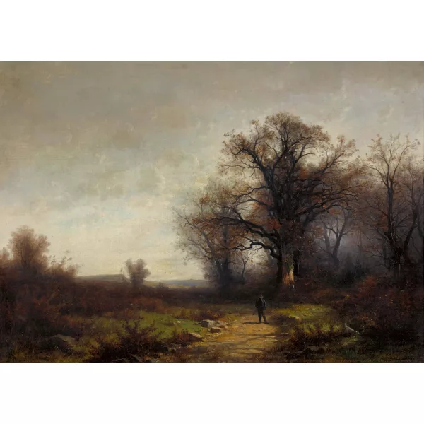 Gustave Castan — Herbstlandschaft mit Jäger.
