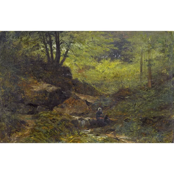 Gustave Castan — Bäuerin mit Kind am Waldbach.