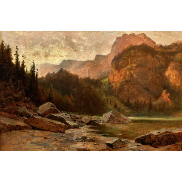 Gustave Castan — Erster Sonnnenstrahl am Bergsee.