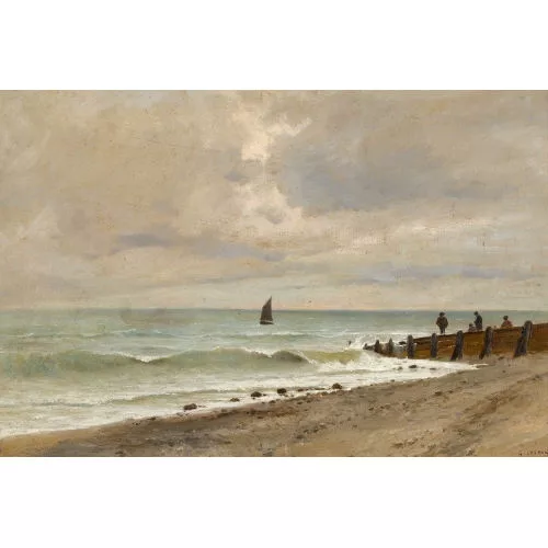 Gustave Castan — Strandpartie mit Staffage.