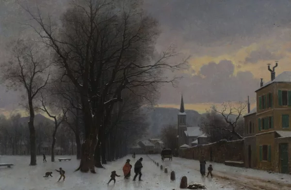 Gustave Castan — Plaine de Plainpalais en hiver et bataille de boules de neige