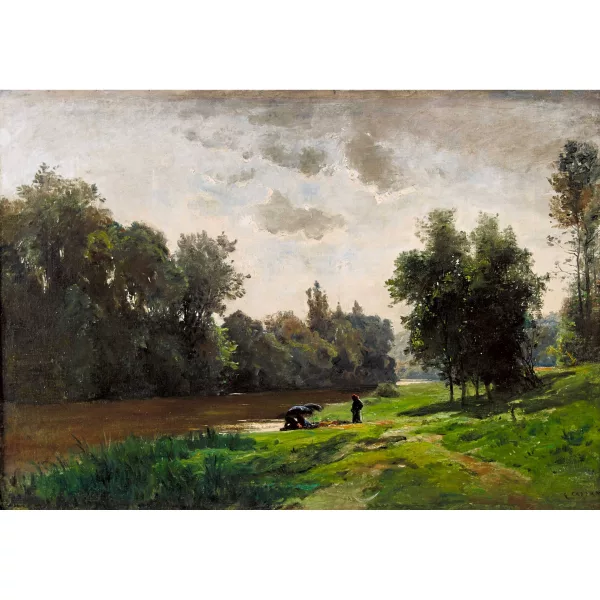 Gustave Castan — Sommerliche Flusslandschaft mit Rastenden.