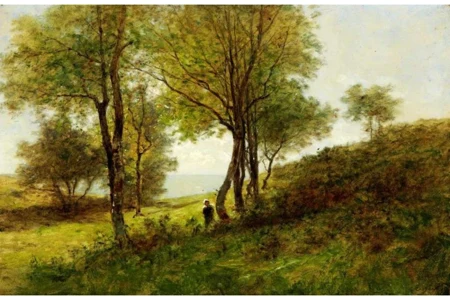 Baumgruppe in hügeliger Landschaft