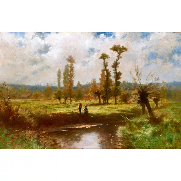 Gustave Castan — Personnages au bord d'un ruisseau.