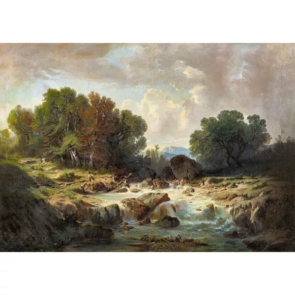 Gustave Castan — "Paysage avec torrent et bucherons (le nettoyage du torrent)".