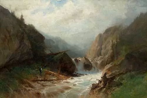 GUSTAVE CASTAN — Mountain landscape with stream. — Koller Auktionen