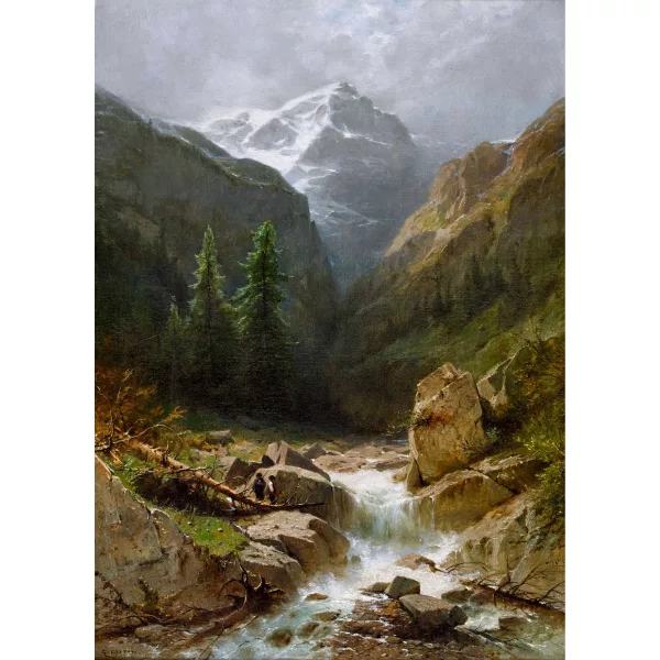 Gustave Castan — Wilder Gebirgsbach bei Rosenlaui mit dem Wellhorn.