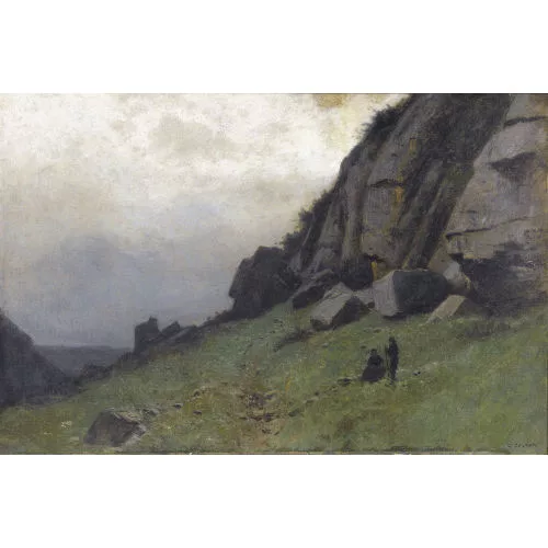 Gustave Castan — Zwei Figuren in felsiger Landschaft.