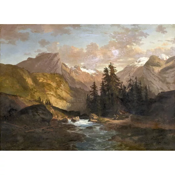 Gustave Castan — Gebirgsbach mit Staffage.