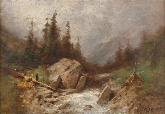 Gustave Castan — Ruisseau de montagne avec promeneur