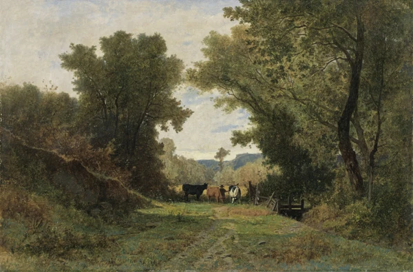 Gustave Castan — PAYSAGE AVEC BERGER ET VACHESLANDSCAPE WITH SHEPHERD AND CATTLE