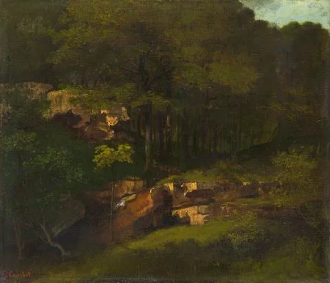 Gustave Courbet — Bewaldeter Berghang mit Felsen