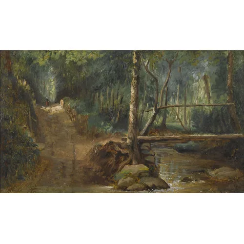 Gustave Courbet — Waldpartie mit Weg und Brücke.