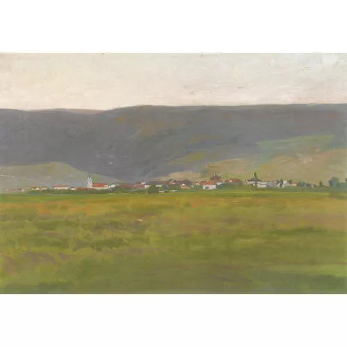 Gustave Jeanneret — Ansicht von Cressier mit Jurakette.