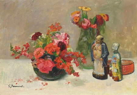 Nature morte aux magots et aux fleurs