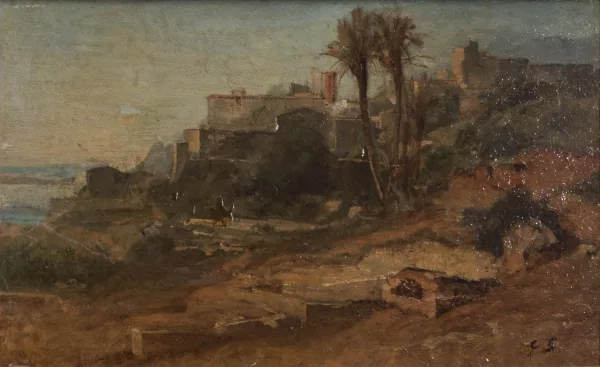 Gustave Saltzmann — Paysage orientaliste avec palmiers