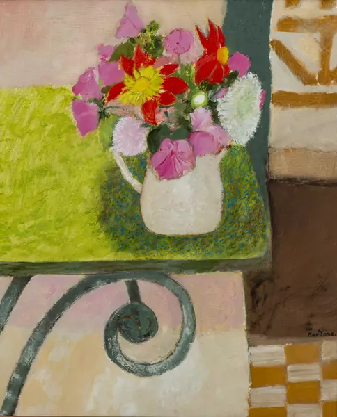Guy BARDONE (1927-2015), "Bouquet à la table en fer", huile — DognyAuction