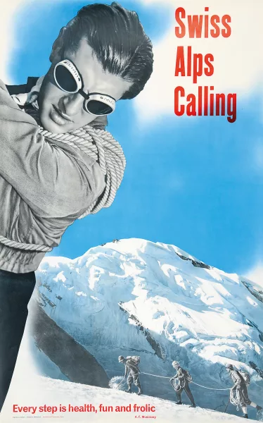 Hans Aeschbach — Swiss Alps Calling, Every step is health, fun and frolic, 1951