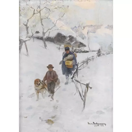 Wintermorgen mit einem Postboten