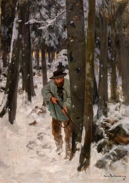 Bauern-Jäger auf der Pirsch im Winterwald