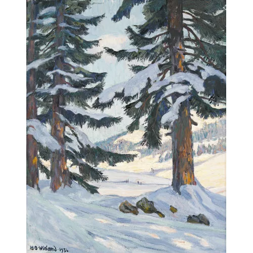 Hans Beat Wieland — Winterlandschaft unter blauem Himmel.