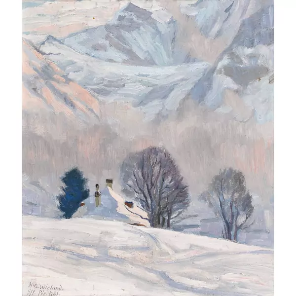 Blick auf die Fiescherwand bei Grindelwald mit Pfarrhaus